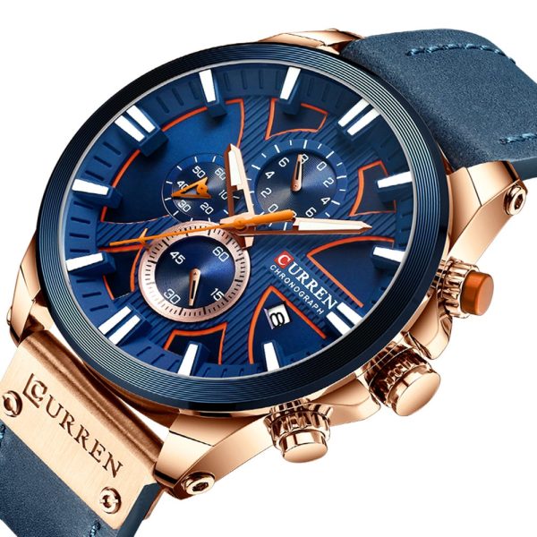 CURREN 8346 Men's Business Round Six-pin Watch Multi-function Waterproof Leather Band Watches with Calendar - Image 2