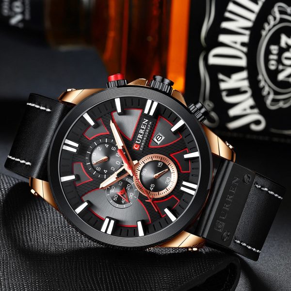 CURREN 8346 Men's Business Round Six-pin Watch Multi-function Waterproof Leather Band Watches with Calendar - Image 9