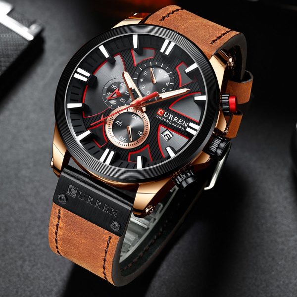 CURREN 8346 Men's Business Round Six-pin Watch Multi-function Waterproof Leather Band Watches with Calendar - Image 12
