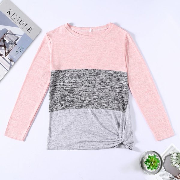 Bat Sleeve Round Neck Loose Color Splice Women T-shirt - Image 7