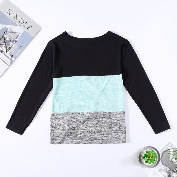 Bat Sleeve Round Neck Loose Color Splice Women T-shirt - Image 3