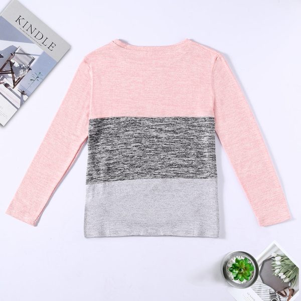 Bat Sleeve Round Neck Loose Color Splice Women T-shirt - Image 8