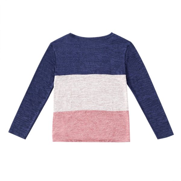 Bat Sleeve Round Neck Loose Color Splice Women T-shirt - Image 11