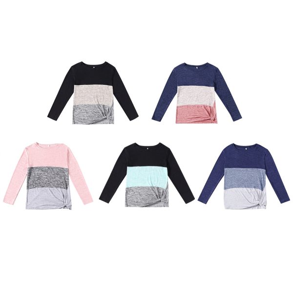 Bat Sleeve Round Neck Loose Color Splice Women T-shirt - Image 10