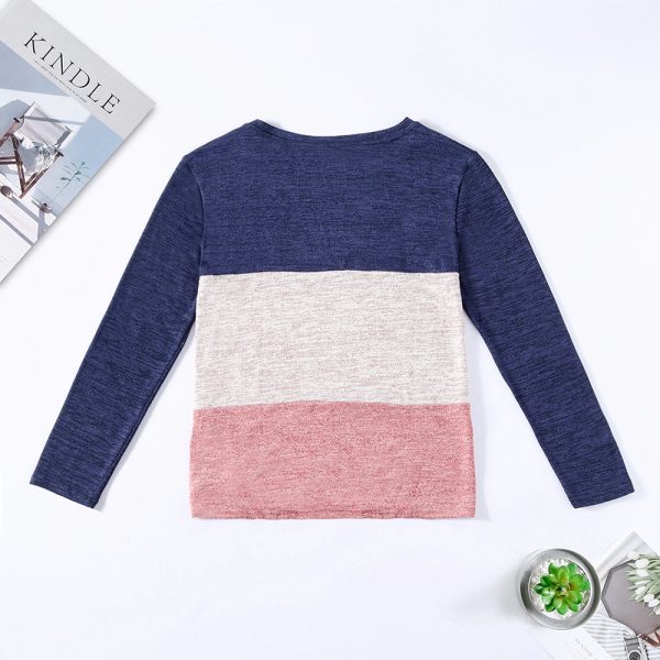 Bat Sleeve Round Neck Loose Color Splice Women T-shirt - Image 17
