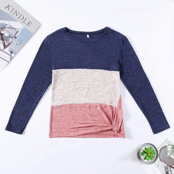 Bat Sleeve Round Neck Loose Color Splice Women T-shirt - Image 16