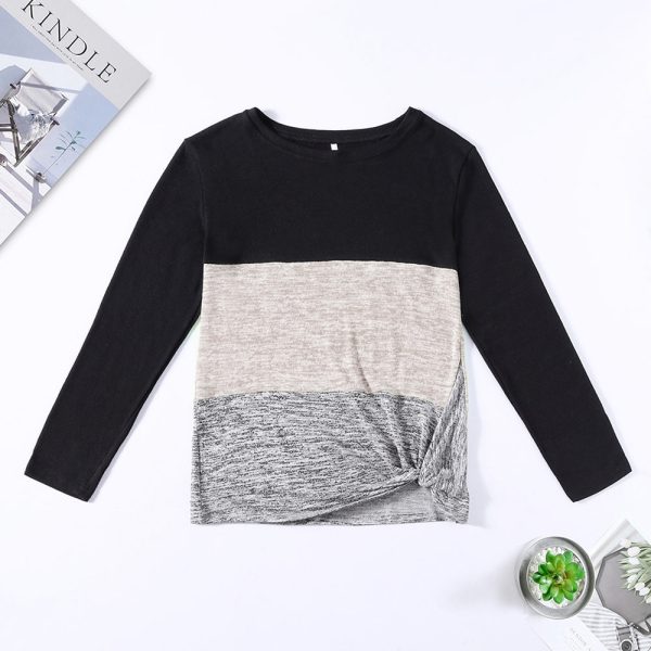 Bat Sleeve Round Neck Loose Color Splice Women T-shirt - Image 21