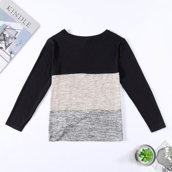 Bat Sleeve Round Neck Loose Color Splice Women T-shirt - Image 22