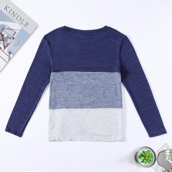 Bat Sleeve Round Neck Loose Color Splice Women T-shirt - Image 27