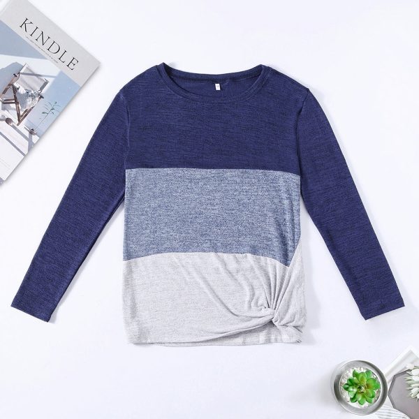 Bat Sleeve Round Neck Loose Color Splice Women T-shirt - Image 26