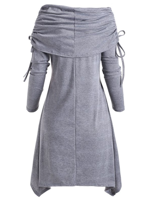 Christmas Santa Claus Cinched Off Shoulder Asymmetrical Dress - Image 5