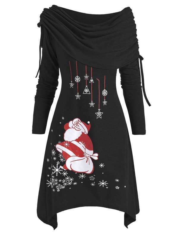 Christmas Santa Claus Cinched Off Shoulder Asymmetrical Dress