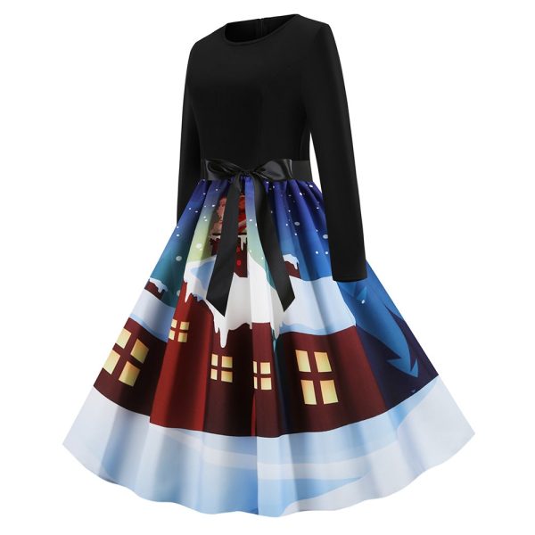 Christmas Style Vintage Dress Round Collar Long Sleeve - Image 2