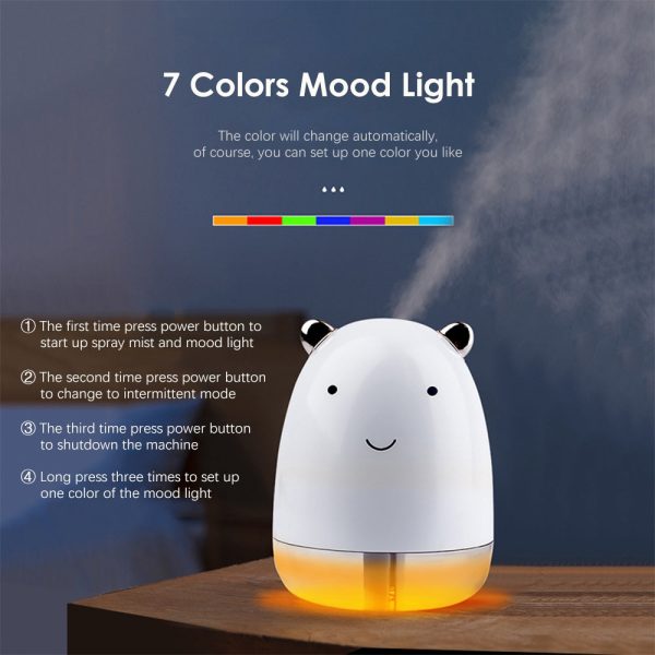 220ml Cute Bear Air Humidifier with Colorful LED Light - Image 5