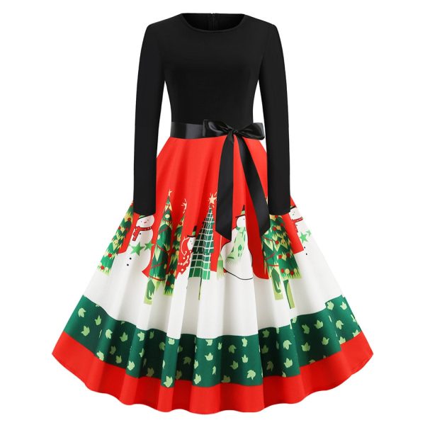 Christmas Print Vintage Dress for Women