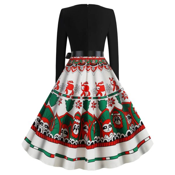 Christmas Print Long-sleeved Vintage Dress for Women - Image 4