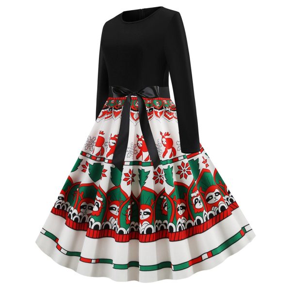 Christmas Print Long-sleeved Vintage Dress for Women - Image 3