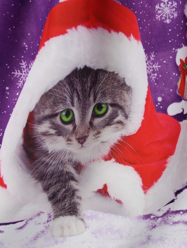 Christmas Tree Cat Snowflake Smocked Back Halter Plus Size Dress - Image 4