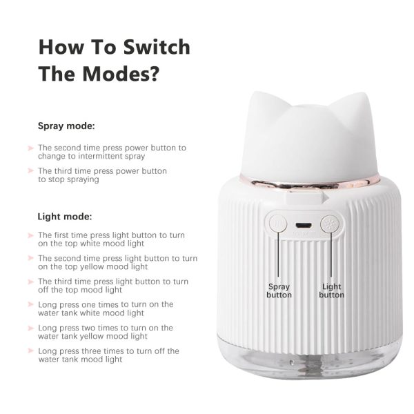 300ml Cartoon Air Humidifier with 2 Colors Mood Light - Image 8