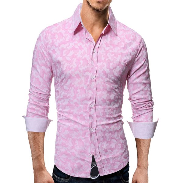 Camouflage Print Button Slim Fit Men Shirt