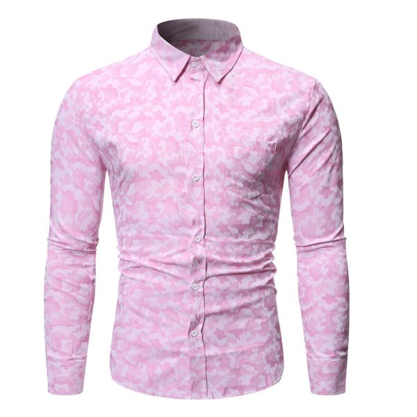 Camouflage Print Button Slim Fit Men Shirt - Image 2