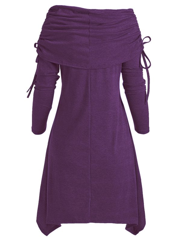 Christmas Santa Claus Cinched Off Shoulder Asymmetrical Dress - Image 8