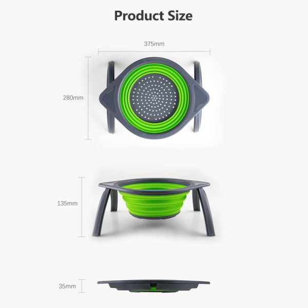 Collapsible Silicone Fruit Vegetable Washing Basket Strainer Bowl with Support Frames Kitchen Colander Drainer - Image 5