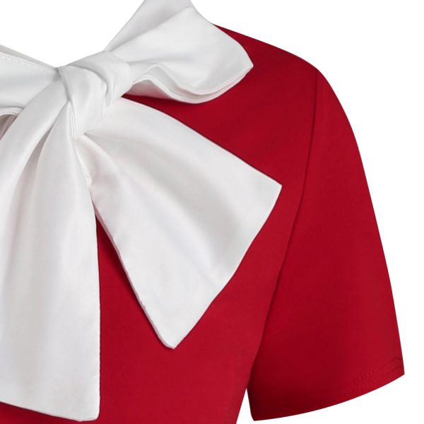 Christmas Bow Tie Collar Faux Fur Panel Dip Hem Dress - Image 3