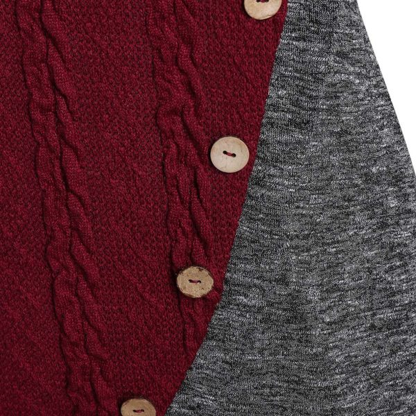 Button Two Tone Round Collar Sweater - Image 3