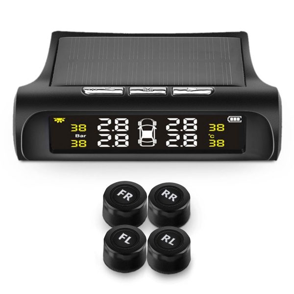 AutoLover TY02 Tire Pressure Monitoring System Solar TPMS USB Charging Clear Screen Real-time Tester 4 External Sensors