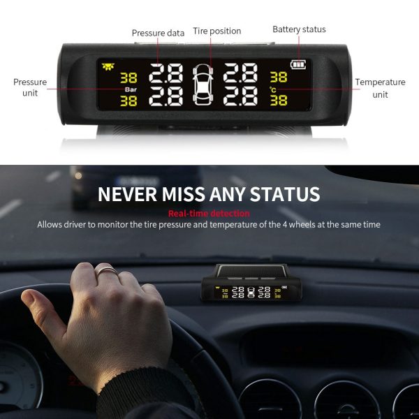 AutoLover TY02 Tire Pressure Monitoring System Solar TPMS USB Charging Clear Screen Real-time Tester 4 External Sensors - Image 2