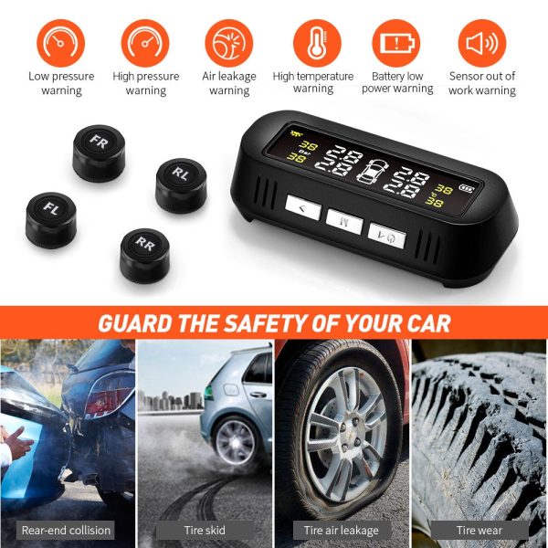 AutoLover TY16 Tire Pressure Monitoring System Solar TPMS USB Charging Clear Screen Real-time Tester 4 External Sensors - Image 3