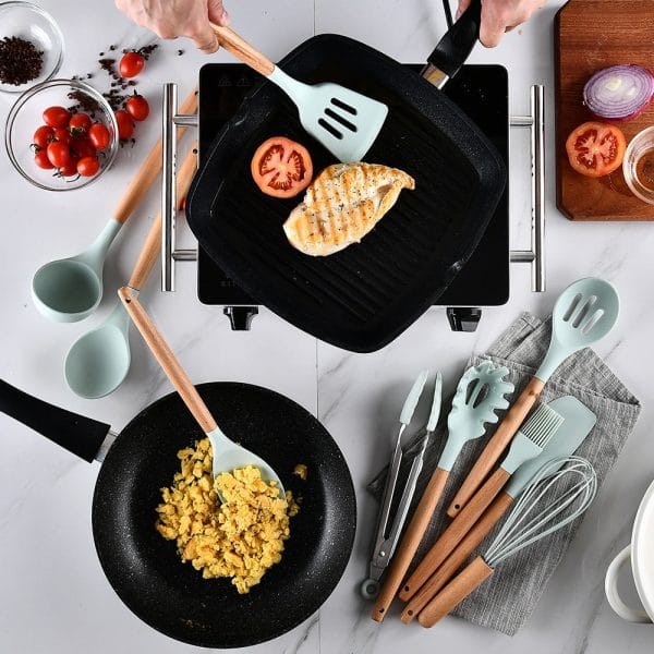 1PC Household Silicone Wooden Cooking Utensil Kitchenware