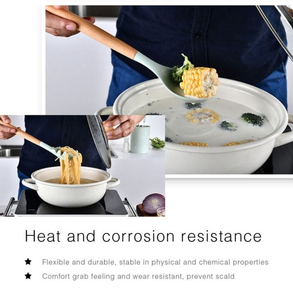 1PC Household Silicone Wooden Cooking Utensil Kitchenware - Image 22