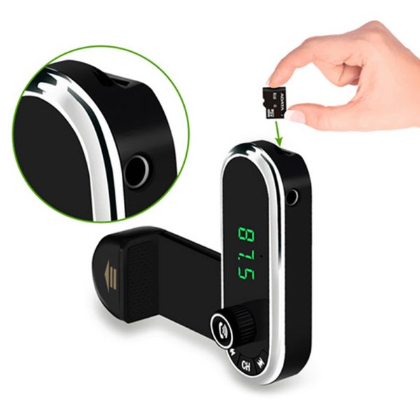 CF1 Hands-free Phone Bluetooth FM Car Charger Wireless Player Car Holder - Image 5