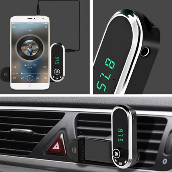 CF1 Hands-free Phone Bluetooth FM Car Charger Wireless Player Car Holder - Image 6