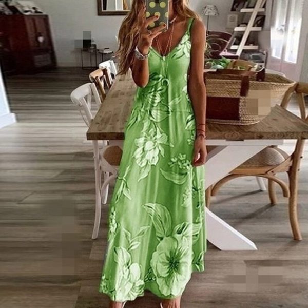 Boho Spaghetti Strap Floral Sling Dress Vintage Flower Print Sleeveless Long Maxi Dresses - Image 12