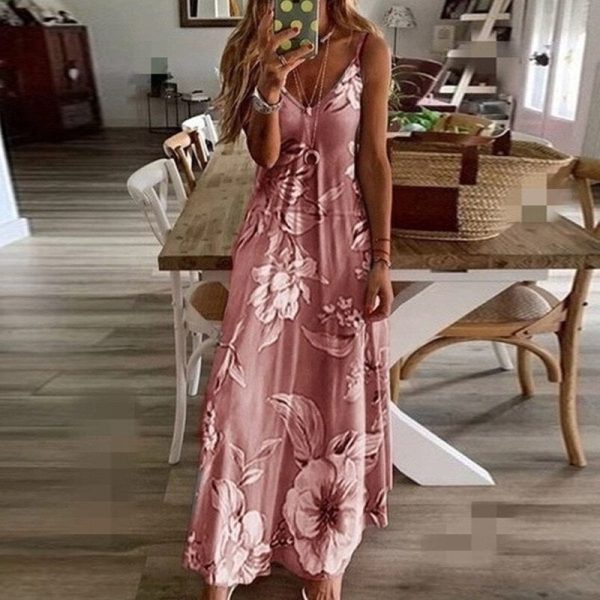 Boho Spaghetti Strap Floral Sling Dress Vintage Flower Print Sleeveless Long Maxi Dresses - Image 13