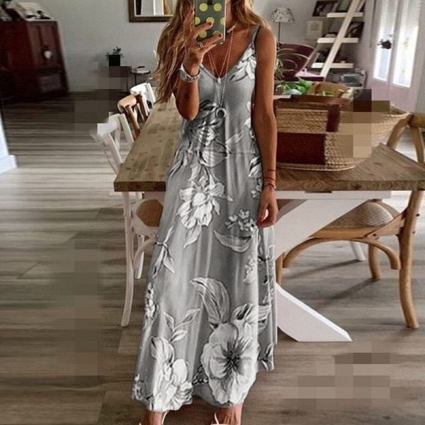 Boho Spaghetti Strap Floral Sling Dress Vintage Flower Print Sleeveless Long Maxi Dresses - Image 14