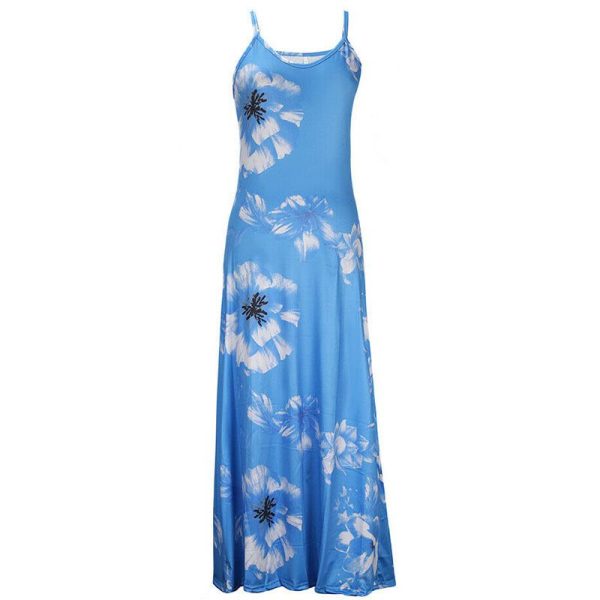Boho Spaghetti Strap Floral Sling Dress Vintage Flower Print Sleeveless Long Maxi Dresses - Image 2