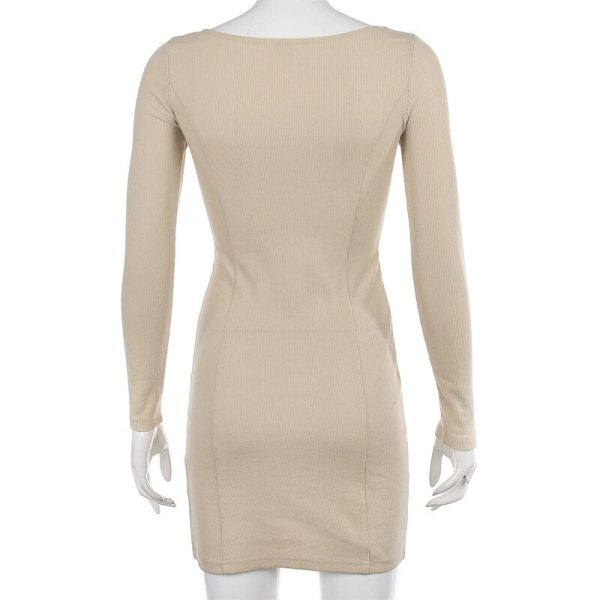 Darlingaga Elegant Square Neck Ribbed Black Dress Female Knitted Side Split Bodycon Long Sleeve Fashion Mini Dresses Basic - Image 7