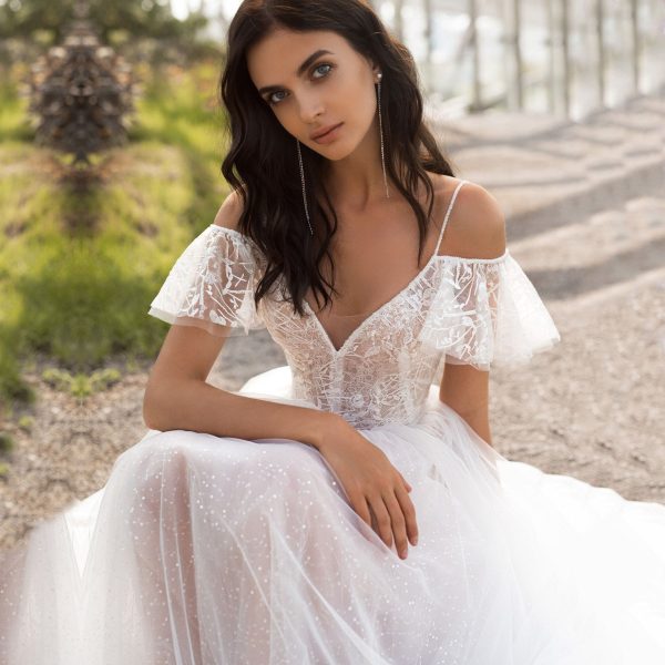 Bohemian Spaghetti Strap Wedding Lace Dress Design Short Ruffles Bridal A Line See-Through Gown - Image 4