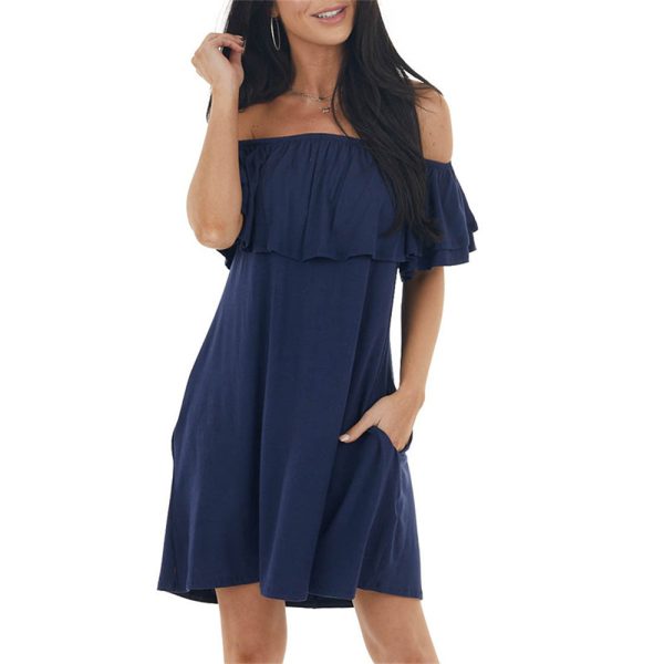 2022 Women's Sexy Off-shoulder Short Sleeve dress summer casual ladies dress coldker - Image 2