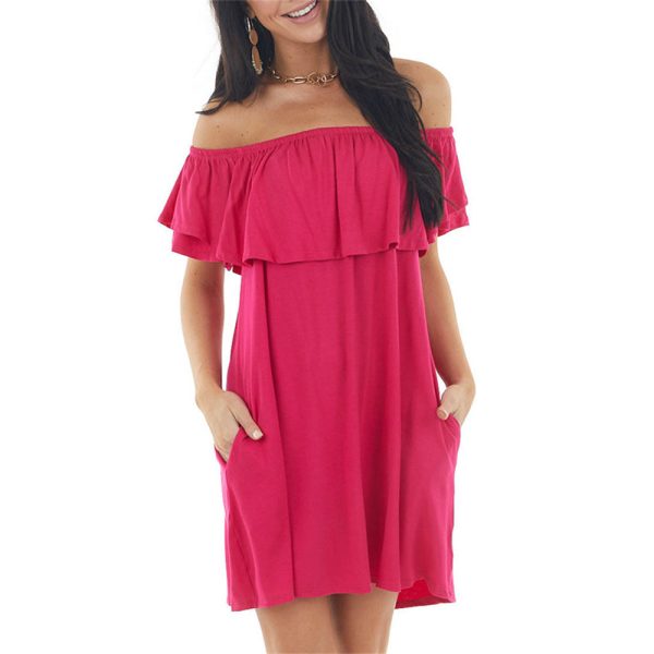 2022 Women's Sexy Off-shoulder Short Sleeve dress summer casual ladies dress coldker - Image 3