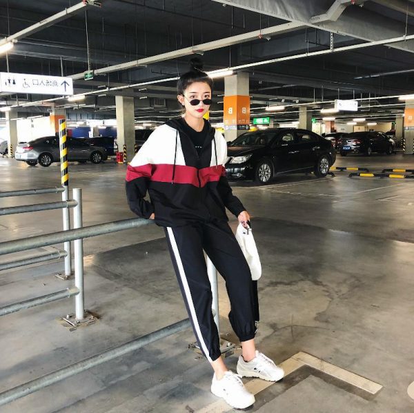 Color Blocking Women Hoodie Long Sleeve Hanging Straps Pullover - Image 2