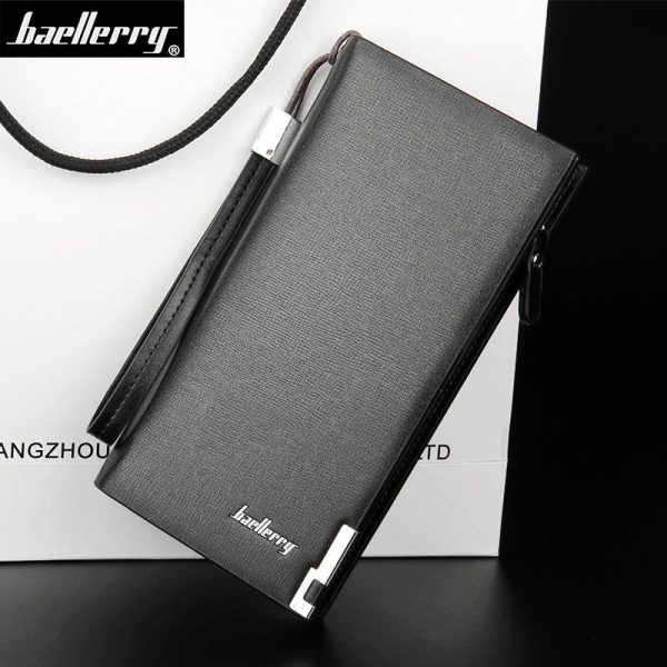 Baellerry New Men Lichee Pattern Metal Clip Embellishment Vertical Long Portable Clutch Wallet