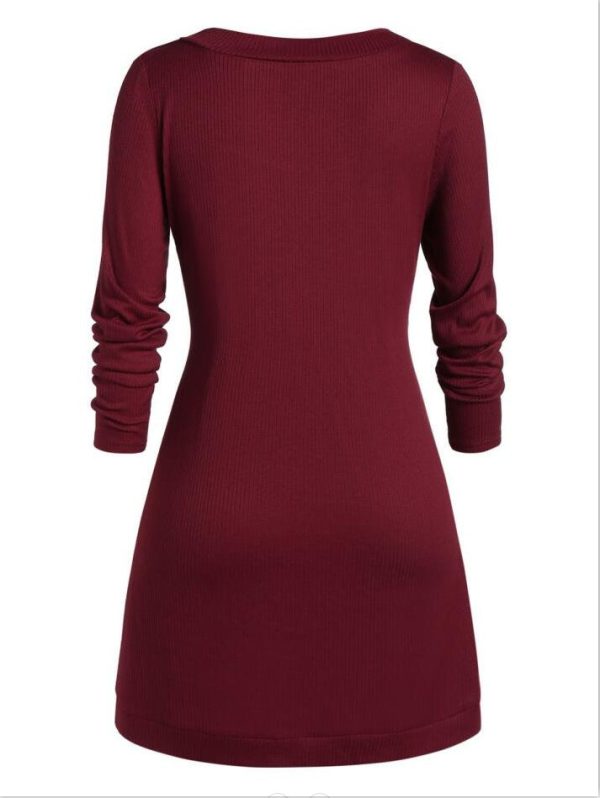 Button Two Tone Round Collar Sweater - Image 7