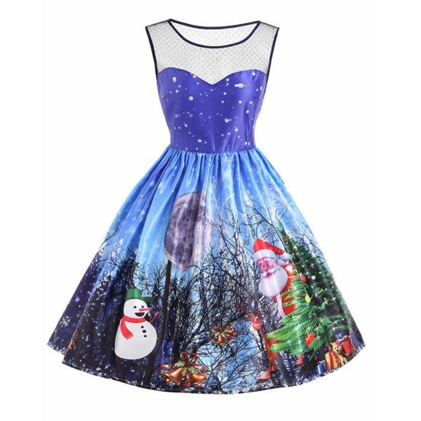 Christmas Santa Claus Snowman Mesh Panel Dress - Image 7