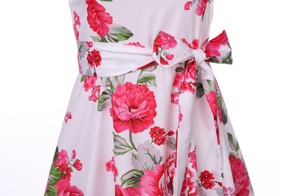 Boat Neck Cap Sleeve Floral Print A-line Zipper Women Dress - Image 3