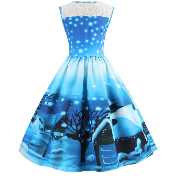 Christmas Santa Print Lace Insert Dress - Image 2